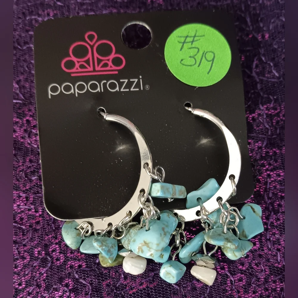 Paparazzi Silver and Blue Stone Earrings - Picture 3 of 6